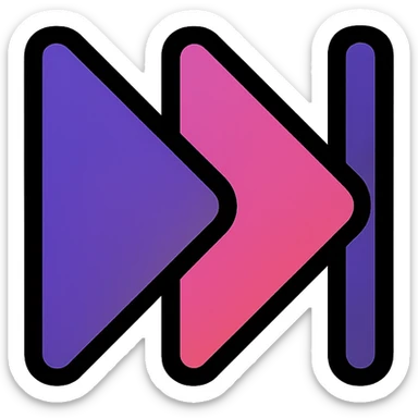 two left-pointing triangles or left-pointing triangle with vertical line previous symbol, purple and pink galaxy tones, orange neon glow border sticker