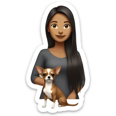 woman with long dark brown hair with a solid tan chihuahua  sticker