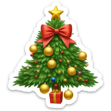 Christmas tree with a bow and New Year's balls sticker