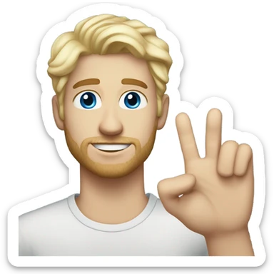 light curl blonde 30yo man blue eyed pale skin raised hand sticker