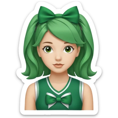 Sydney Taylor with green Hawkins Cheerleader no sleeve uniform, green bow on her hair sticker