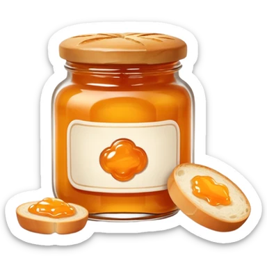 Hermès-style bread with orange jam jar, elegant, luxury, minimal, cute emoji style sticker