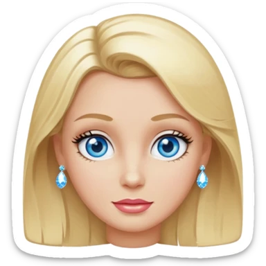 make this real, blond, medium length, blue eyes, 50s, sparkle in the eyes, fun sticker