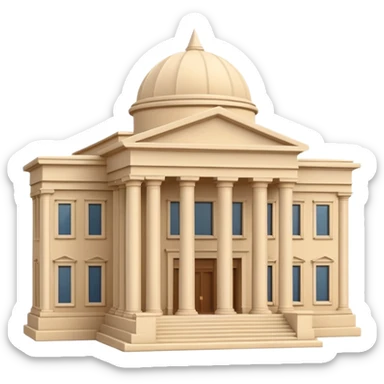 Minimal 3D emoji style government ministry building, classical architecture with columns and triangular roof, official state institution, neutral beige stone, clean shading, financial institution icon, isolated on transparent background, professional, no flags, no text sticker