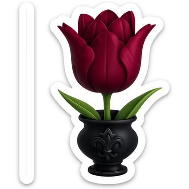 Add a gothic vase under the goth tulip in the style of apple emojis, keeping the background transparent. The style should mimic the apple emoji aesthetic with clean, colorful, and smooth shading typical of apple emojis. sticker