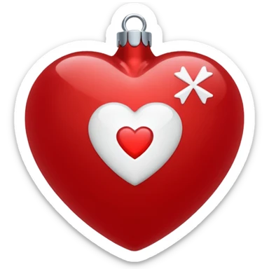 red Christmas heart-shaped ball with white "S" logo sticker