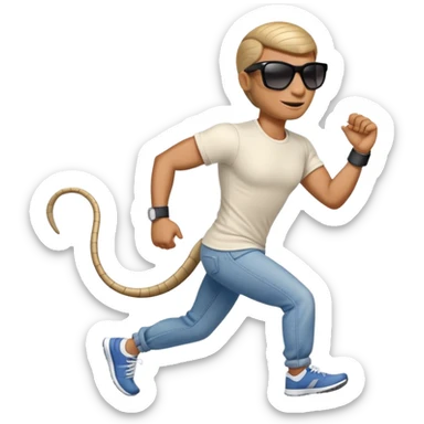 friendly anthropomorphised cobra in jeans and a t-shirt, wearing dark sunglasses, jogging upright in standard pose sticker