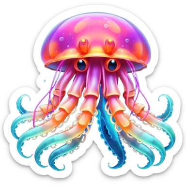 Neon glowing jellyfish-crab-squi sticker