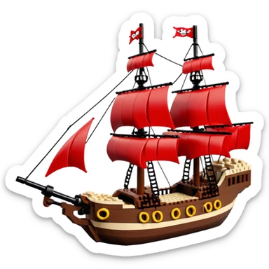 Pirate Ship (Toy) - Lego Pirate Ship (Model Year: 2021) (Iconic colour: Brown with red sails) sticker