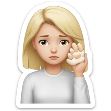 A girl holding its forehead with its paw because it has a headache sticker