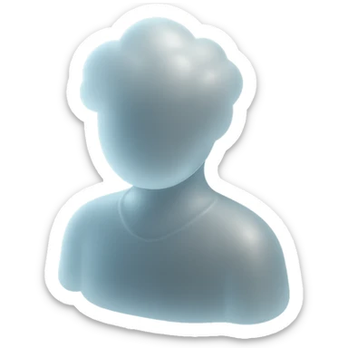 person, shoulder up, front view, body and head made of bright convex clouds, matte glass style sticker