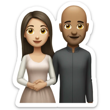Bald man and his young brunette wife sticker