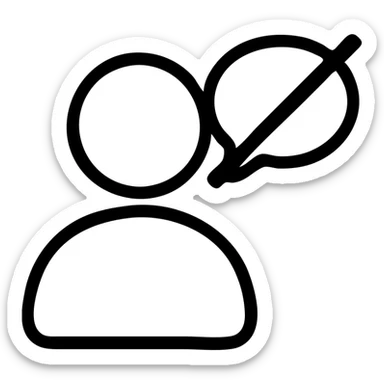 outlined icon of a disengaged user silhouette with a crossed-out chat bubble sticker