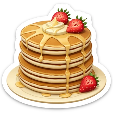 a stack of 3 pancakes with melted white chocolate and strawberries on the top pancake  sticker