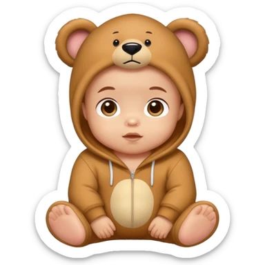 Light skinned baby wearing a bear onesie sticker