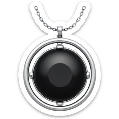 dark onyx talisman, round and polished, cradled by a silver chain, absorbing negativity with unseen grace sticker