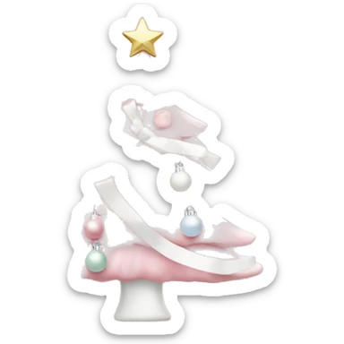 Pastel Pink Christmas tree  white ornaments, and white ribbon sticker