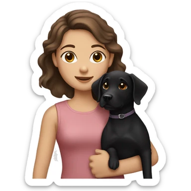 girl with brown hair holding a black lab sticker
