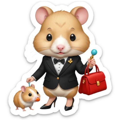 Mama hamster wearing ysl blazer and heals and baby hamster with dummy in his mouth sticker