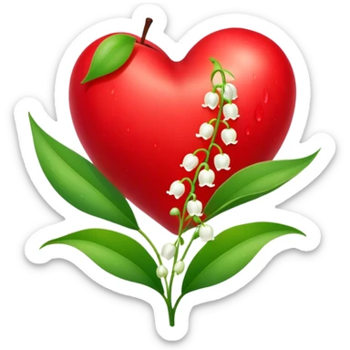 Heart-shaped apple and tear-shaped Lily of the Valley sticker