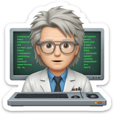 Je veux que tu me crées un personnage derrière un écran d'ordinateur qui ressemble à doc de retour vers le futur sticker