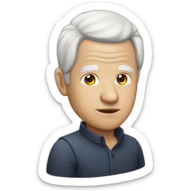 Old man with white hair balding front and ponytail sticker