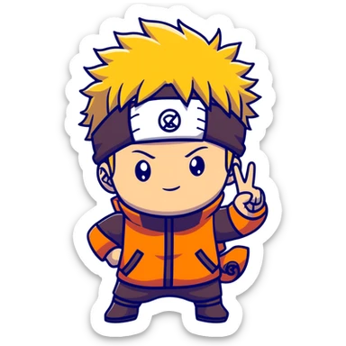 Naruto with chibi proportions making a peace sign sticker