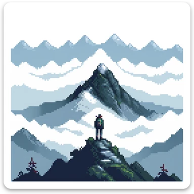 traveler standing on mountain peak surrounded by mist sticker