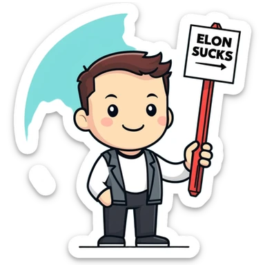 Elon musk with a sign that says Elon sucks sticker