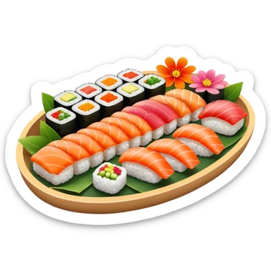 Sushi platter with flower on it sticker