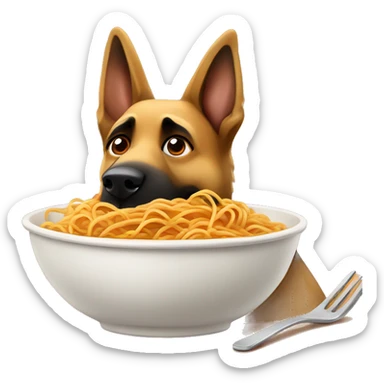 German shepherd eating a big bowl of spaghetti sticker