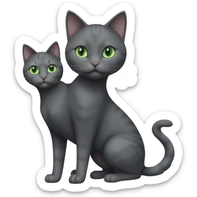 full body view of beautiful female solid dark grey cat with green eyes, grey face, white toes/paws and small white patch on her chest sticker