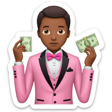 ambitious thinking about money, black person, pink tuxedo sticker