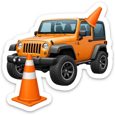 Jeep Wrangler crushing a white traffic cone under its tires, emoji style sticker