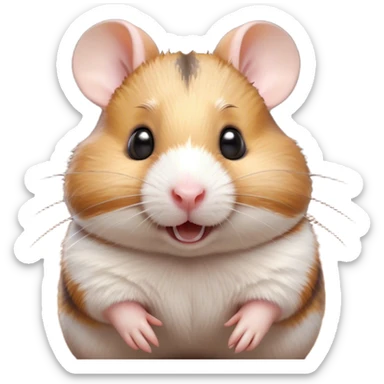 Cinematic Comical Brown and White Banded Hamster Portrait Emoji, Head tilted dramatically with an exaggeratedly amused expression, featuring a striking fur with bold brown and white banded patterns, wide, expressive dark eyes filled with playful disbelief, Simplified yet hilariously expressive features, highly detailed, glowing with a slightly sassy glow, high shine, dramatic yet playful, stylized with an air of cheeky mischief, bright and endearing, soft glowing outline, capturing the essence of a spirited and over-the-top hamster, so meme-worthy it feels like it could side-eye its way into internet fame instantly! sticker