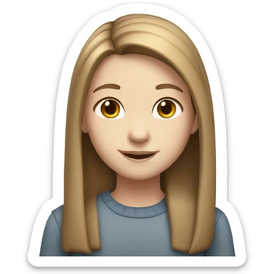 smiling head of a young girl with pale skin, long brown hair and a straight parting sticker