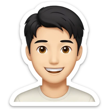 K-pop male idol face with black hair and a big smile sticker