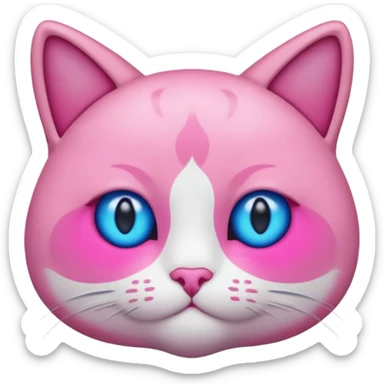 un emoji de lacara de un gato azul con rosa sorprendido sticker