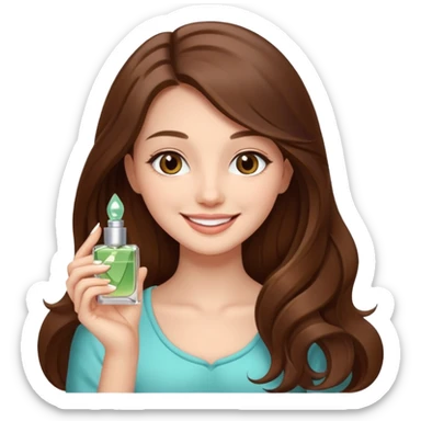 half body pretty long hair girl holding parfume with smile sticker