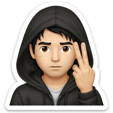 Moreno greñudo con capucha cuba la cara para el dedo del medio hombre pelo negro sticker