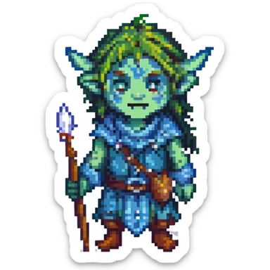 blue-green firbolg character, pixel art, emoji size sticker