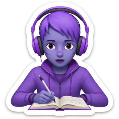 purple open written in journal with purple headphones on top sticker