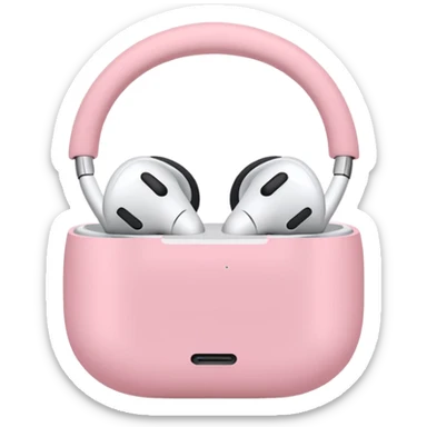 Create a pink happy circle emoji who listens to music on AirPods Max make them always this style 🥹 sticker