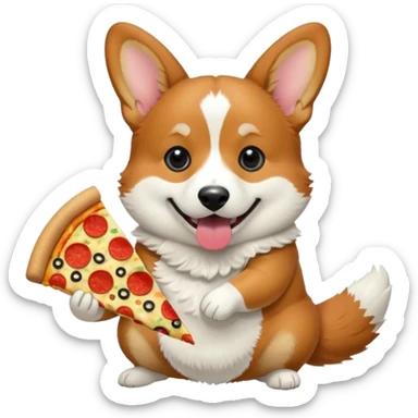 black tri-color corgi with pizza sticker