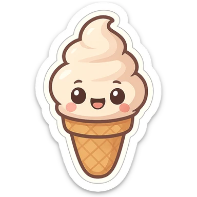 chibi sticker-style ice cream cone, cute and exaggerated sticker