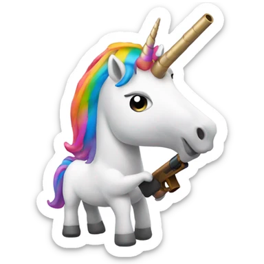 unicorn with a shotgun barrel as a horn shooting  sticker