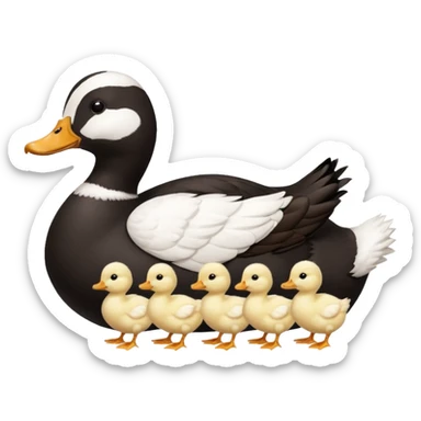 19 white pekin ducks and 1 black pekin duck with 14 small baby chickens sticker