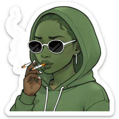 melanin girl crying and smoking with a hoodie on and shades  sticker