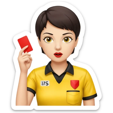 Female Referee – Confident Pose
 Wearing yellow referee shirt, blowing whistle while showing red card. sticker
