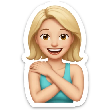 arms crossed holding neck laughing women sticker